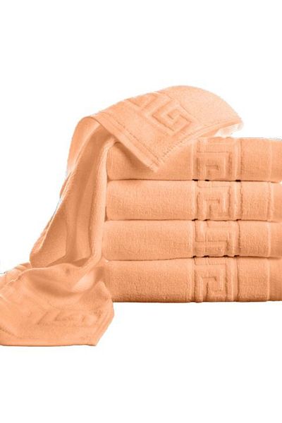Ralex Pack of 5 Face Towels 50 x 90 cm, 100% Cotton, Greek Border, 500 g/m², Orange