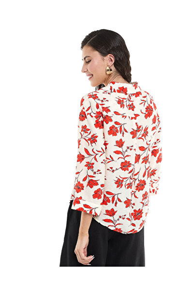 R&B Floral Printed Shirt with Revere Collar and 3/4 Sleeves