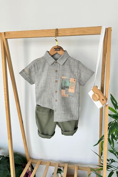 Minigimin Cicileri مجموعة ميني مي سيكيلز ويست مكونة من قطعتين للأولاد مطبوعة بمقبض واحد - كاكي