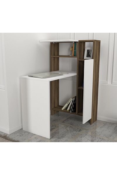 UnicUtil Desk, Power Style, UnicUtil, 90 x 72.1 x 120 cm, White and Brown, UUDESK27