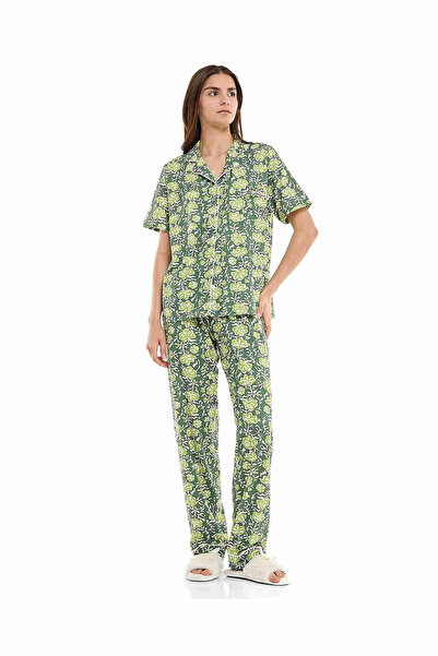 R&B Dark Green WoMen's's Floral Printed Pyjama Set