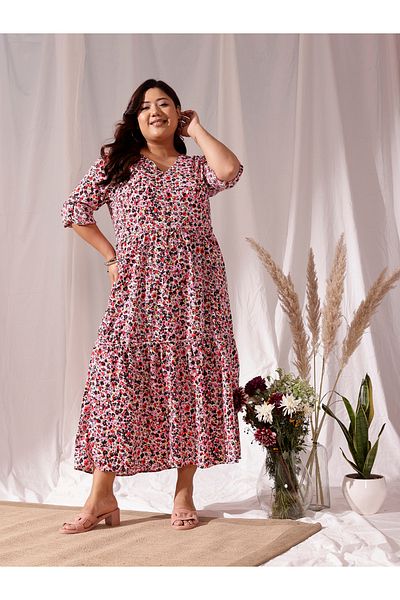 CURVY STREET By Styli Plus Multi Tiered Maxi Dress with All Over Print