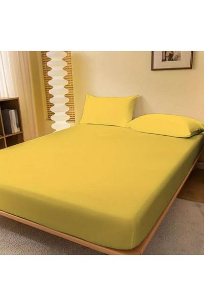 Ralex Bed Sheet and Pillowcase Set, Jersey Knit Cotton, 90x200 cm or 100x200 cm, Yellow