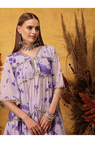 INDO STREET By Styli Printed Layered V-Neck Kurta with Sharara Set