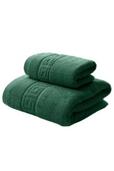 Ralex Set 2 Towels - Body 70 x 140 cm and Face 50 x 90 cm, 100% Cotton, Greek Border, 500 g/m², Green