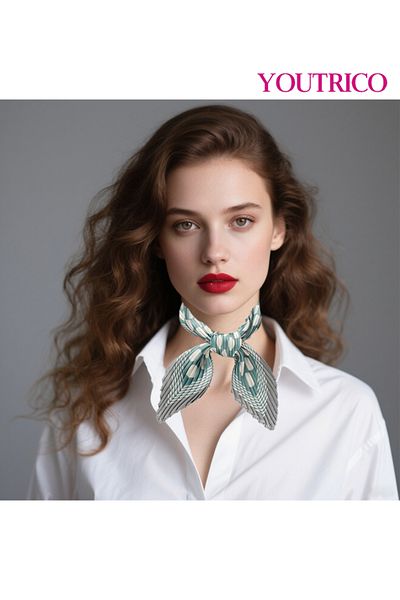 Youtrico Square Scarf-70*70cm Sun Shielding Wrinkled Squar Polka Dot Crinkle Pleat Faux Silk