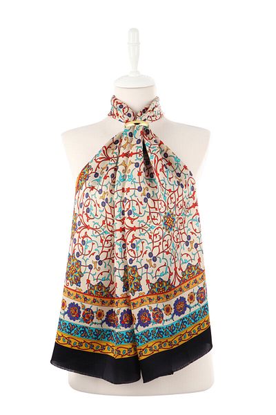 Bursa İpek Gold Ivy Pattern Narrow Silk Scarf