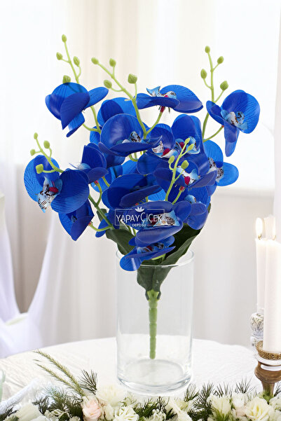 Yapay Çiçek Deposu Изкуствен букет от 5 стръка мокри орхидеи с текстура, 45 см, син