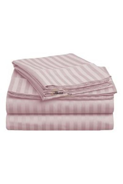 HomePuls Bed Sheet with Elastic Damask Cotton 100% Stripe 1 cm, 130 x 250 cm for Mattress 80 x 200 cm, Powder