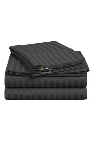 HomePuls Fitted Sheet Damask Cotton 100% Stripe 1 cm, 130 x 250 cm for Mattress 80 x 200 cm, Black