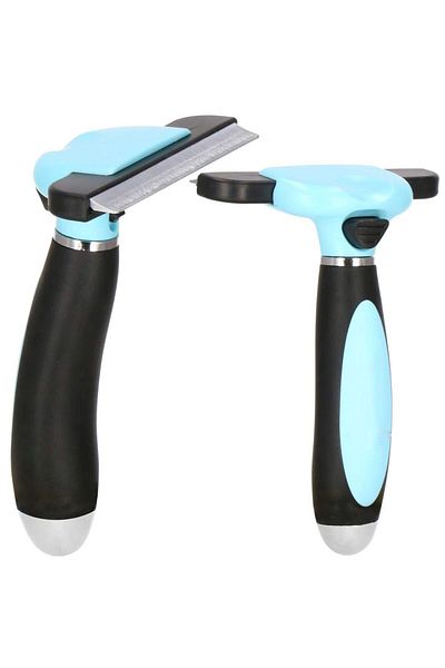 SERSIMO Trimmer brush for dogs and cats with long or short hair, self-cleaning, 10cm blade, black blue