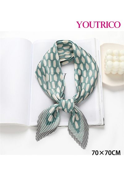 Youtrico Square Scarf-70*70cm Sun Shielding Wrinkled Squar Polka Dot Crinkle Pleat Faux Silk