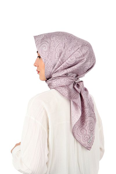 Bursa İpek Lavender Art Pattern Twill Silk Scarf