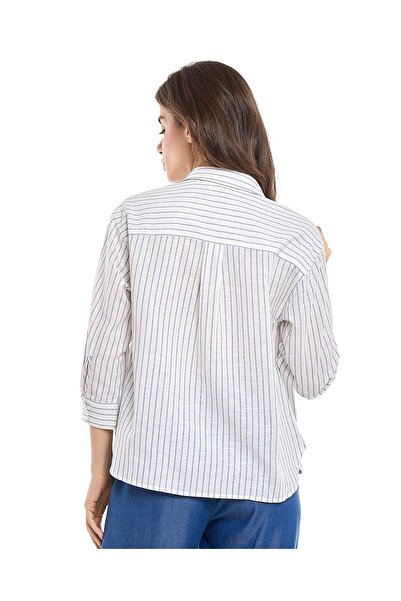 R&B Striped Collared Top with 3/4 Sleeves