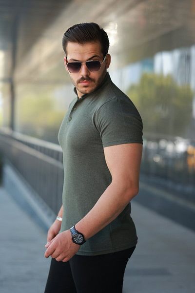 JANES Men's Judge Collar Woven Cotton Fabric Short Sleeve T-Shirt