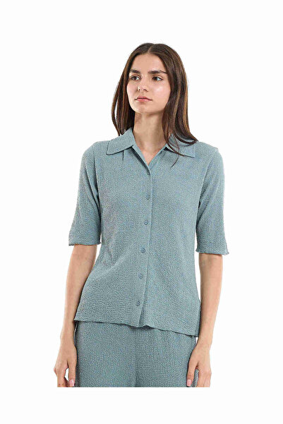 R&B Textured Shirt with Classic Collar and Short Sleeves