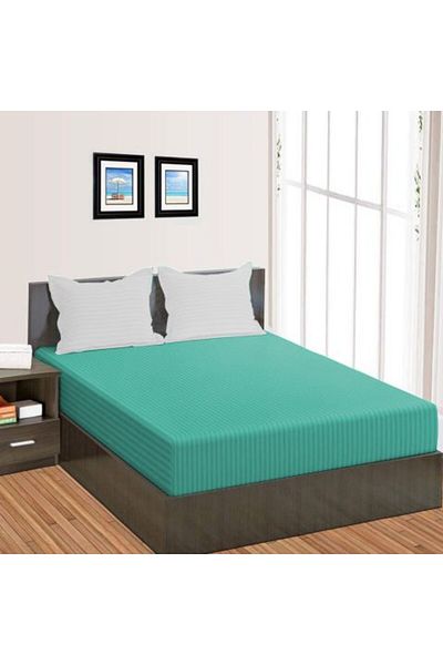 HomePuls Bed sheet with elastic Damask Polycotton stripe 1 cm, 190 x 250 cm for mattress 140 x 200 cm, Light