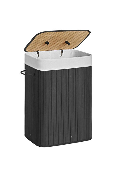 SONGMICS Coș de rufe din bambus, pliabil, cu căptușeală detașabilă și lavabil...