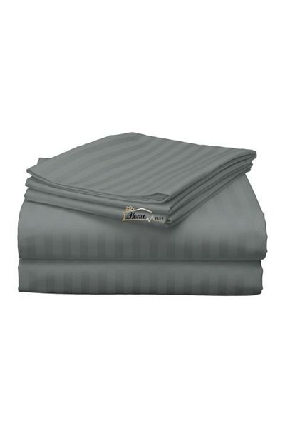 HomePuls Single Bed Sheet Damasc Polycotton Stripe 1 cm, 160 x 230 cm, Dark Gray