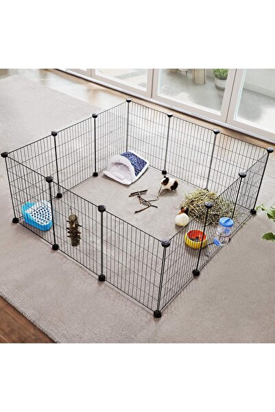 SONGMICS Tarc metalic pentru rozatoare sau alte animale mici, instalare modulara, 143x73x46cm, negru