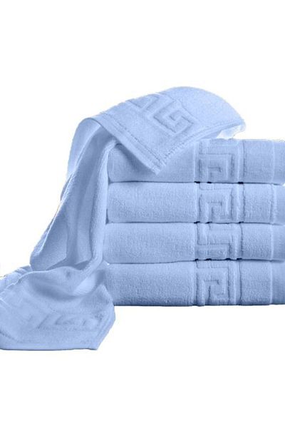 Ralex Pack of 5 Bath Towels 70 x 140 cm, 100% Cotton, Greek Border, 500 g/sqm, Blue