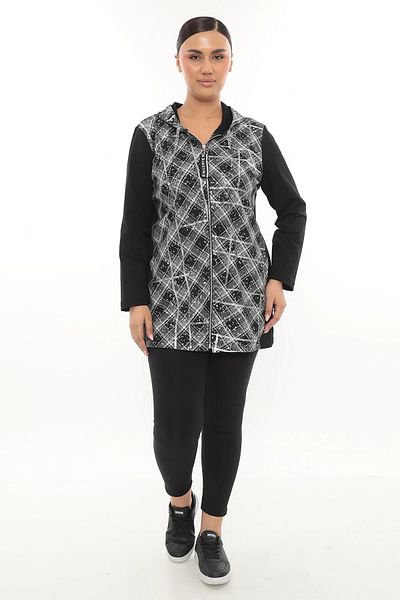 Lady Majestic Hooded Large Size Zippered Cardigan