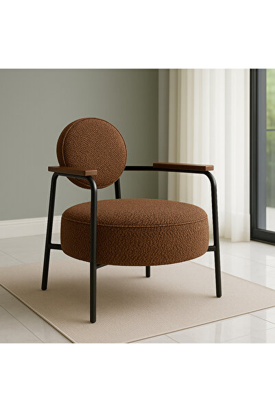 Azra Mobilya Venüs Metal Ayaklı Modern Berjer Koltuk - Soft Kumaşlı, Renk Seçenekli, 60x60 cm - KAHVERENGİ