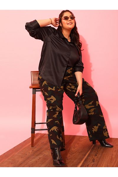 CURVY STREET By Styli Plus Size Satin Buttoned Shirt
