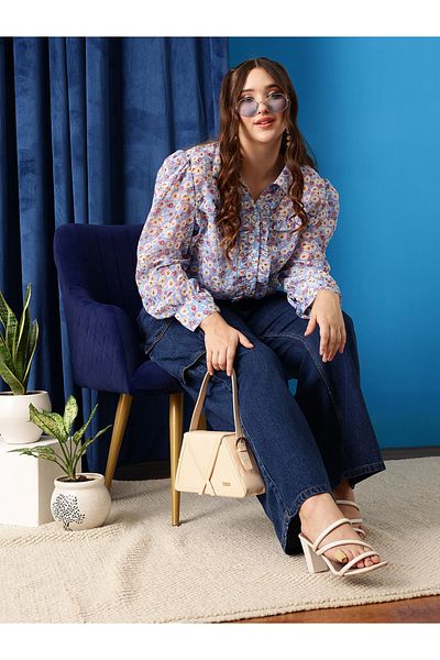CURVY STREET By Styli Plus Shirt with Floral Print and Ruffle Detail