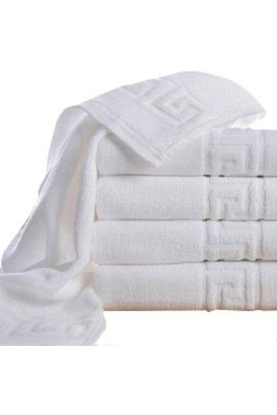 Ralex Set of 5 Face Towels 50 x 90 cm 100% Cotton Greek Border 550 g/m², White