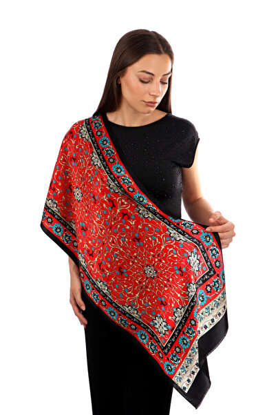 Bursa İpek Red Ivy Pattern Narrow Silk Scarf