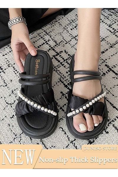 fun zone DUNISO Women's Slippers with Thick Sole Non-Slip Soles Fashion Beach Flat Slipper Open Toe Summer Co