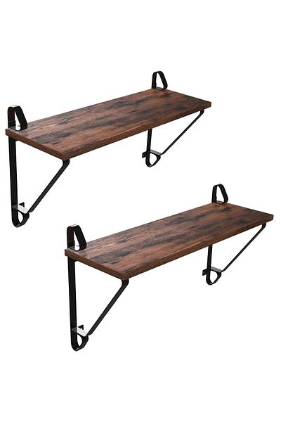 VASAGLE Rafturi de perete suspendate, set 2 bucati, 60x20x33cm, stil industrial, maro rustic