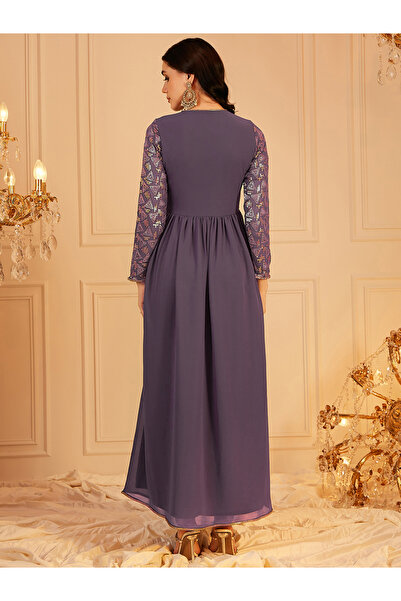 INDO STREET By Styli Embellished Sequined V-Neck Maxi Ethnic Dress