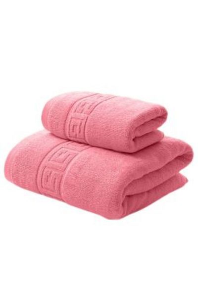 Ralex Set 2 bathroom towels body 70 x 140 cm and face 50 x 90 cm, 100% Cotton, Greek Border 500 GSM, Pink