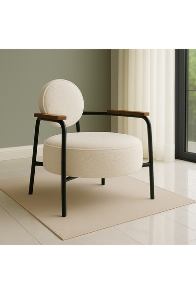 Azra Mobilya Venüs Metal Ayaklı Modern Berjer Koltuk - Soft Kumaşlı, Renk Seçenekli, 60x60 cm - KREM