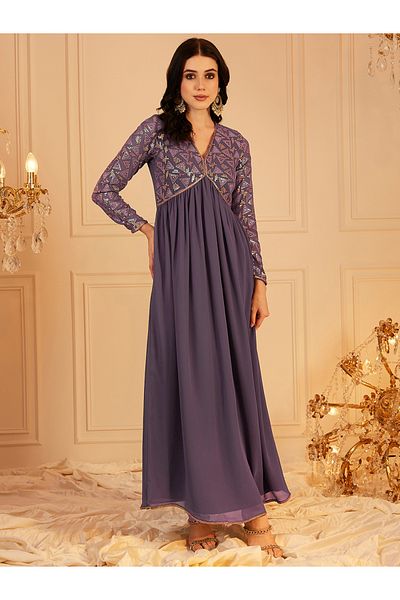 INDO STREET By Styli Embellished Sequined V-Neck Maxi Ethnic Dress