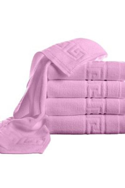 Ralex Pack of 5 Face Towels 50 x 90 cm, 100% Cotton, Greek Border, 500 g/m², Light Lilac