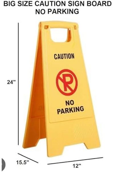 Generic Caution No Parking Sign, A-Frame Floor Stand, Yellow Plastic, Double-Sided