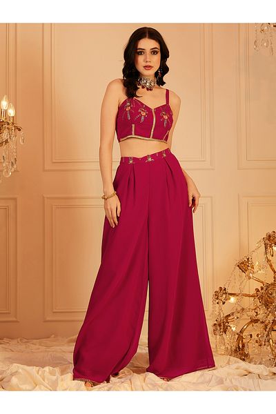 INDO STREET By Styli Strappy Crop Top with Pleated Trousers and Shrug Set