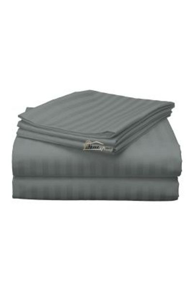 HomePuls Single Bed Sheet Damasc Polycotton Stripe 1 cm, 160 x 230 cm, Dark Gray
