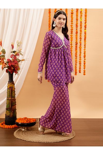 INDO STREET By Styli Printed V-Neck Kurta with Sharara Set