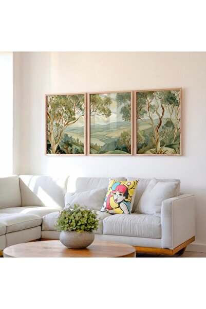 Dekorsiahome 3 Parça Ahşap Çerçeveli Oturma Odası Salon Mutfak Tablo Seti SET3333