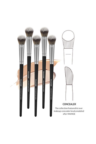 Choice1 مجموعة فرش مكياج سيلفر مانج 5 قطع، كريم أساس، كونسيلر، أحمر خدود، فرشاة ناعمة خالية من العيوب تحت العينين