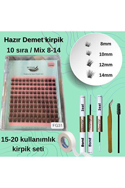 5D Kirpik Hazır Demet Rus Volum Kirpik Seti ; Yapıştırıcı, Sabitleyici, Cımbız, Fırça, Kirpik Bandı