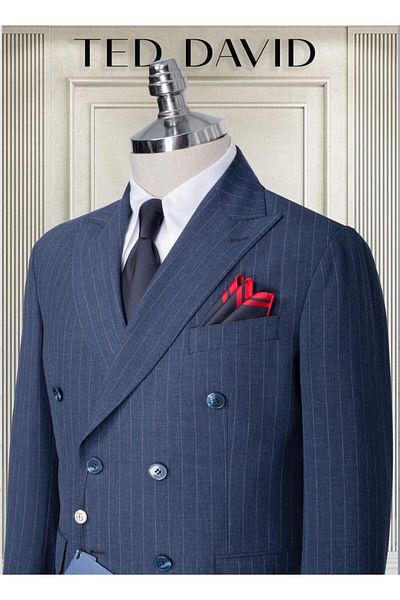 Ted Davıd Striped Double Breasted Suit with Puntou Shoulder Detail