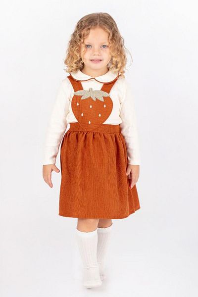 Minigimin Cicileri Strawberry Pattern Salopet 2-Piece Girl's Set - Cinnamon
