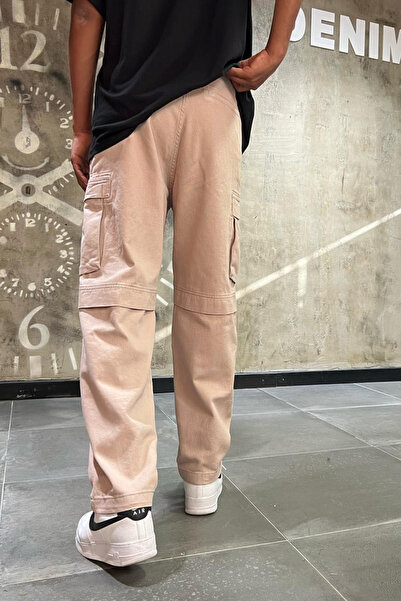 Denim Republic Men's Camel Baggy Cargo Pants Wide Leg