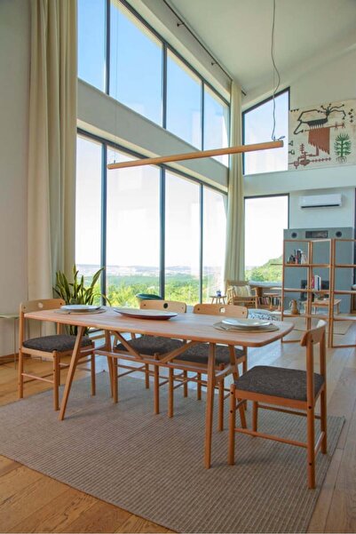 unboxdeco 8 Kişilik Slim Masif Kayın Ahşap Masa Takımı, 8 Adet Alaçatı Kayın ...