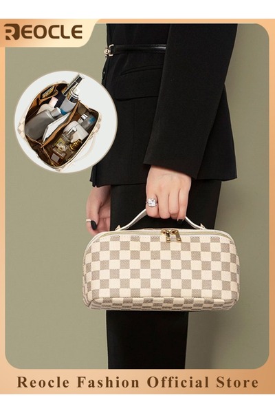 REOCLE حقيبة غسيل نسائية، حقيبة تخزين بسعة كبيرة، حقيبة محمولة مقاومة للماء، حقيبة يد أنيقة بنمط شبكي